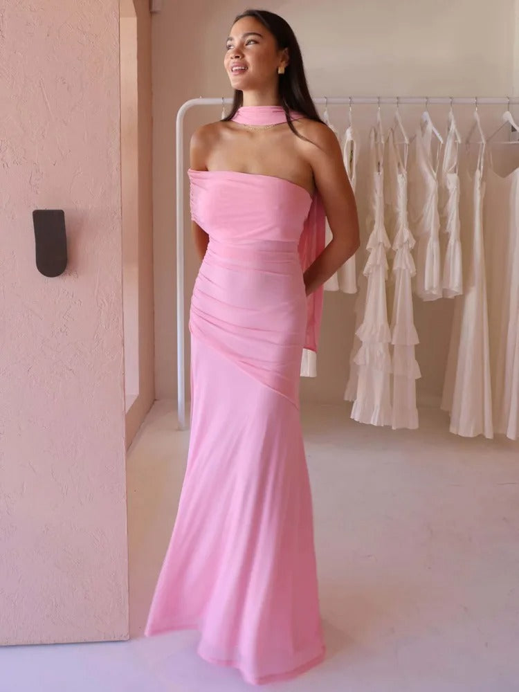 Vestido Longo Com Echarpe Zunna Melina