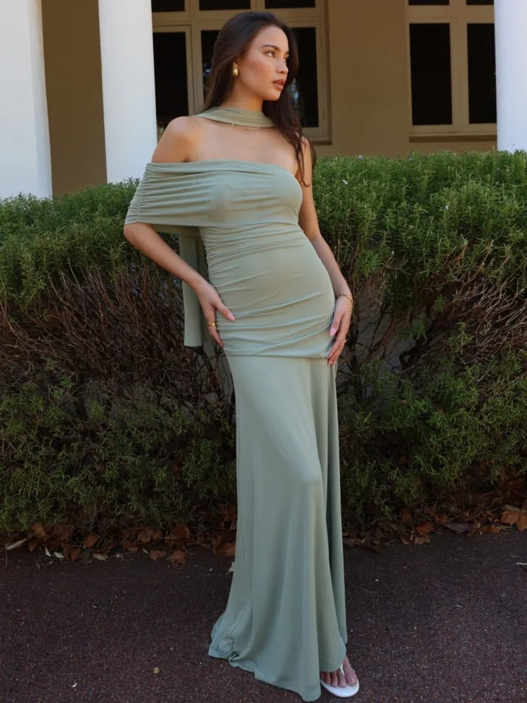 Vestido Longo Com Echarpe Zunna Melina