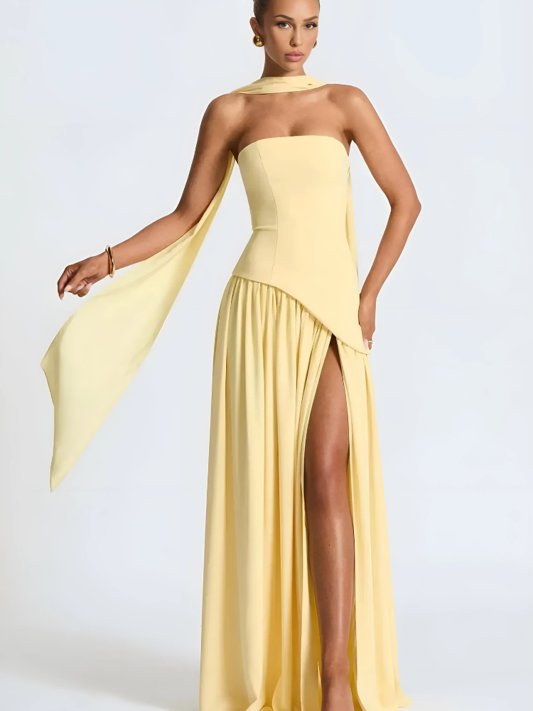Vestido Longo Elegante Sem Alças com Fenda Zunna Nina