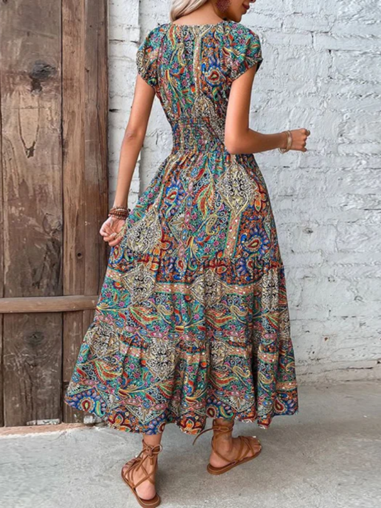 Vestido Longo Decote em V Estampado Zunna Thais