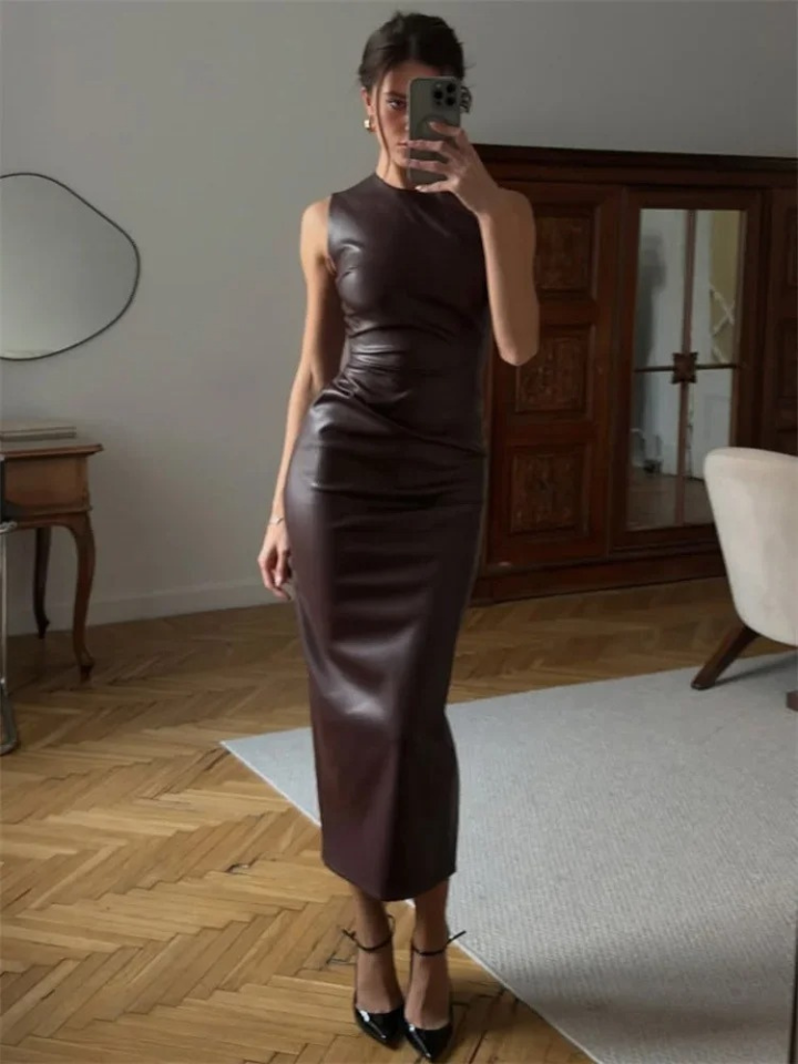 Vestido Midi Justo Gola Alta Zunna Tamara