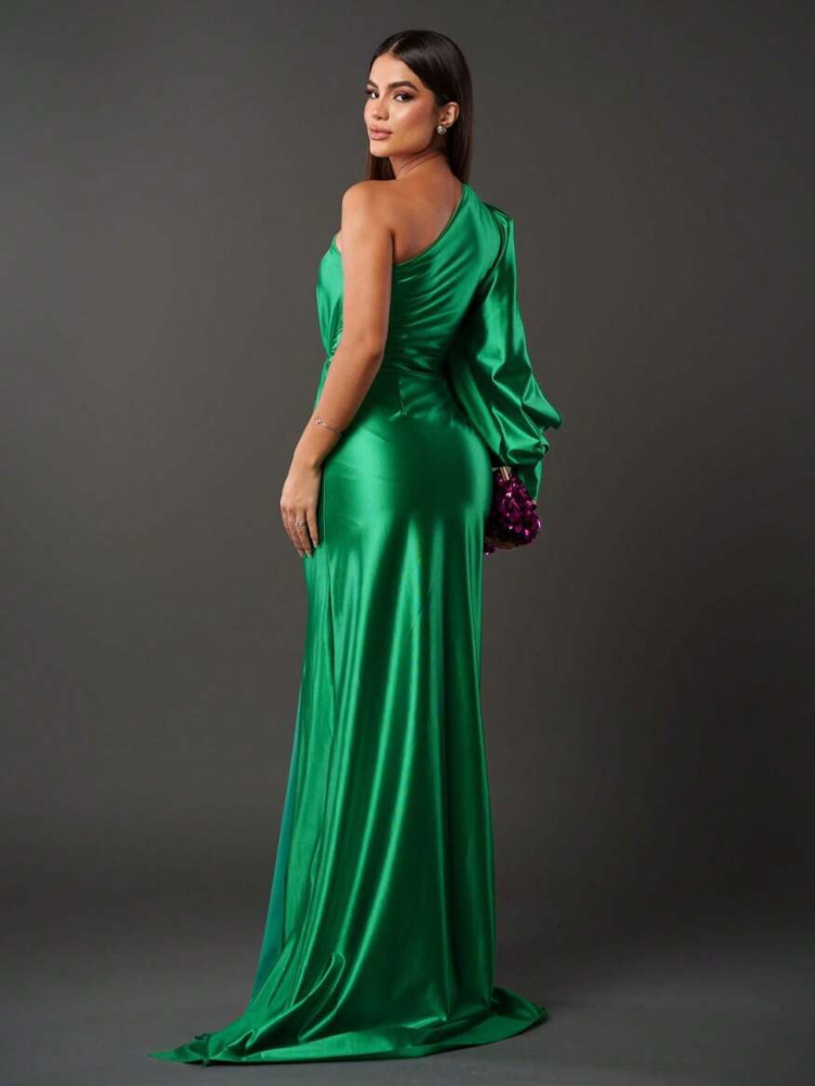 Vestido Longo Cetim com Fenda Zunna Paola