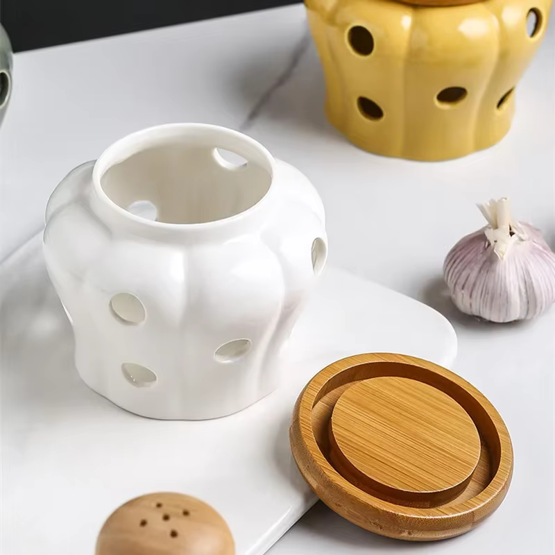 Pote de Cerâmica Arejado Minimalista com Tampa de Bambu