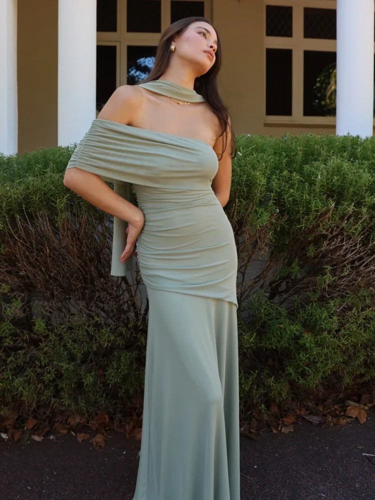 Vestido Longo Com Echarpe Zunna Melina