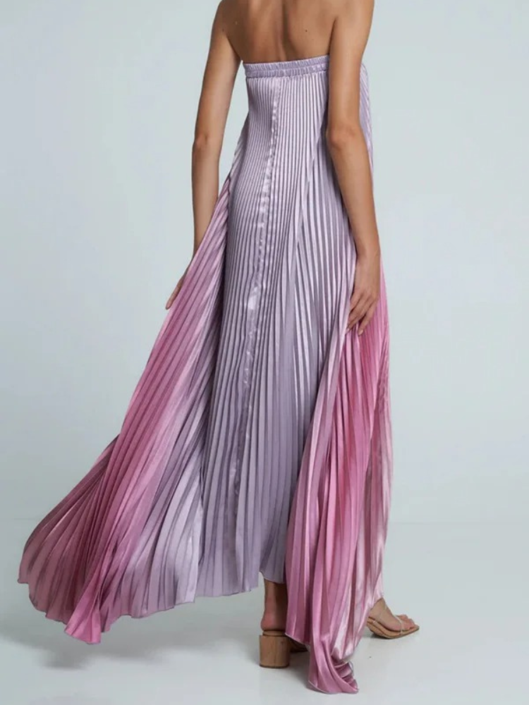 Vestido Longo Plissado Sem Alças Zunna Aura