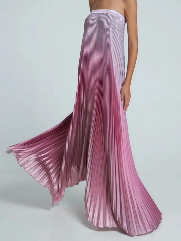 Vestido Longo Plissado Sem Alças Zunna Aura