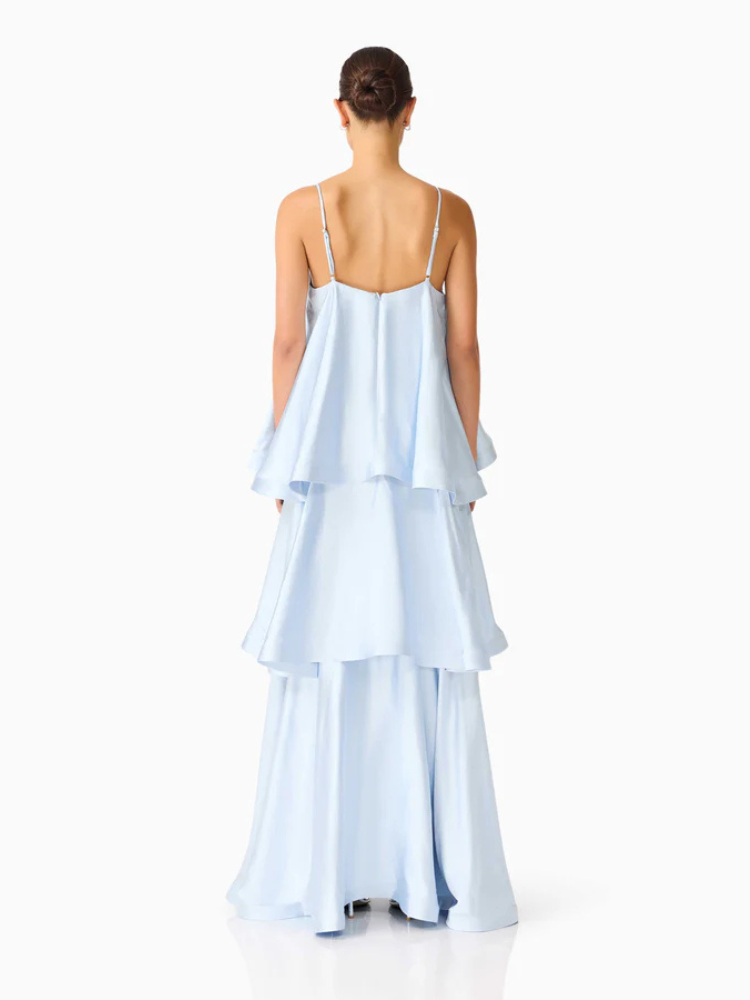 Vestido Longo Fluido com Babados Zunna Velvet