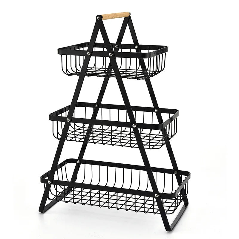 Fruteira de Metal com Alça de Madeira - Design Loft