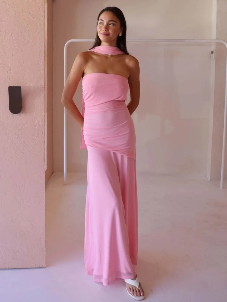 Vestido Longo Com Echarpe Zunna Melina