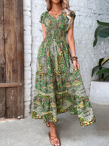 Vestido Longo Decote em V Estampado Zunna Thais