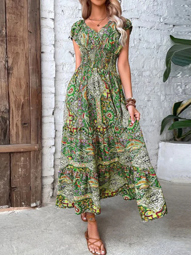 Vestido Longo Decote em V Estampado Zunna Thais