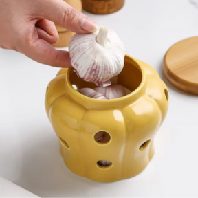 Pote de Cerâmica Arejado Minimalista com Tampa de Bambu