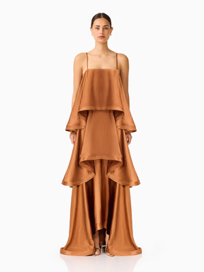 Vestido Longo Fluido com Babados Zunna Velvet