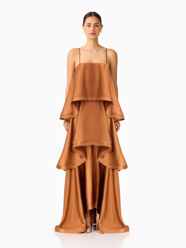 Vestido Longo Fluido com Babados Zunna Velvet
