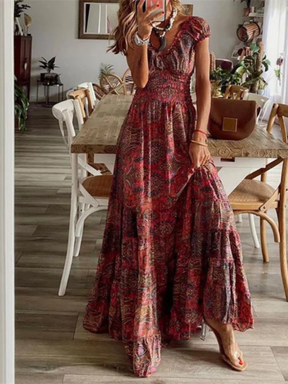 Vestido Longo Decote em V Estampado Zunna Thais