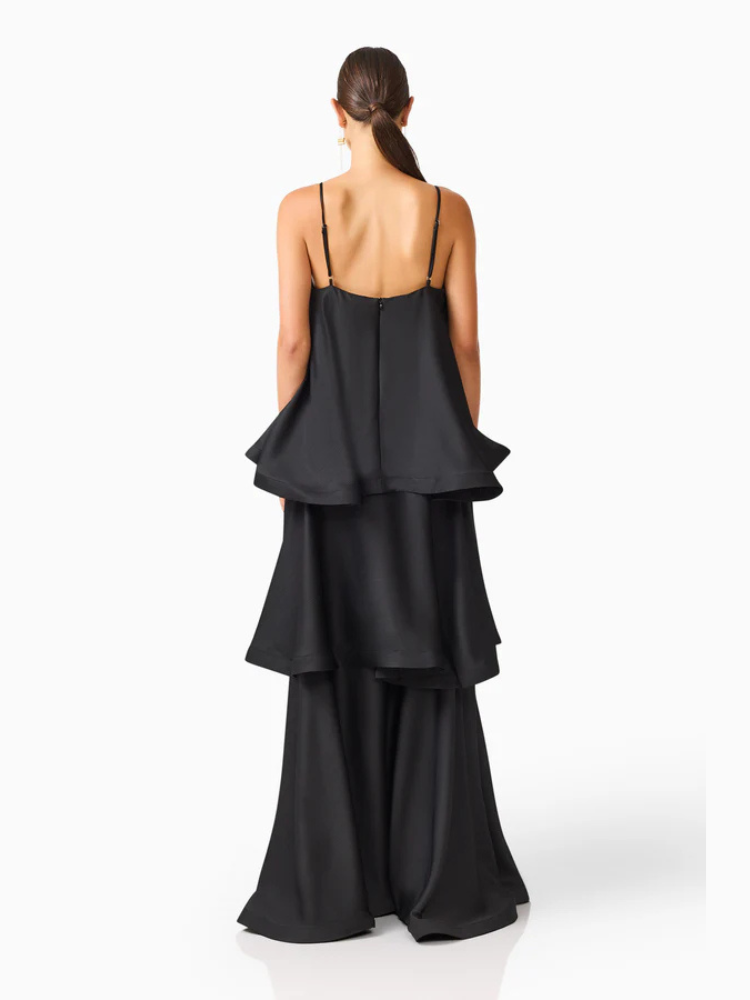 Vestido Longo Fluido com Babados Zunna Velvet