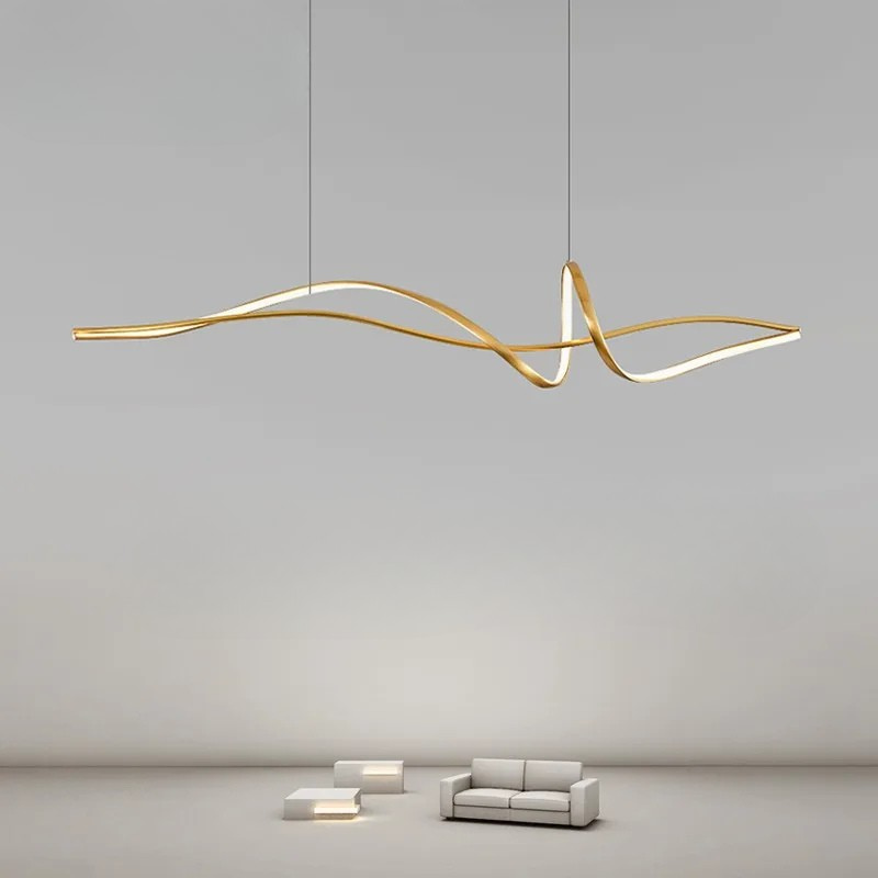 Pendente LED Curvilíneo Ondulado em Metal Dourado - foto 2
