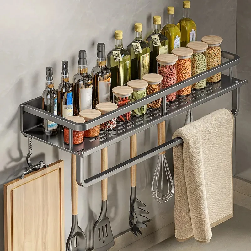 Rack de Parede Cozinha com Prateleiras e Suportes Utensílios