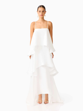Vestido Longo Fluido com Babados Zunna Velvet