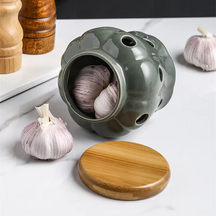Pote de Cerâmica Arejado Minimalista com Tampa de Bambu