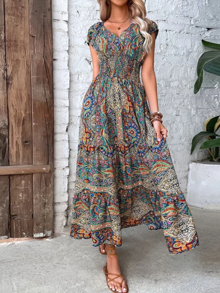 Vestido Longo Decote em V Estampado Zunna Thais