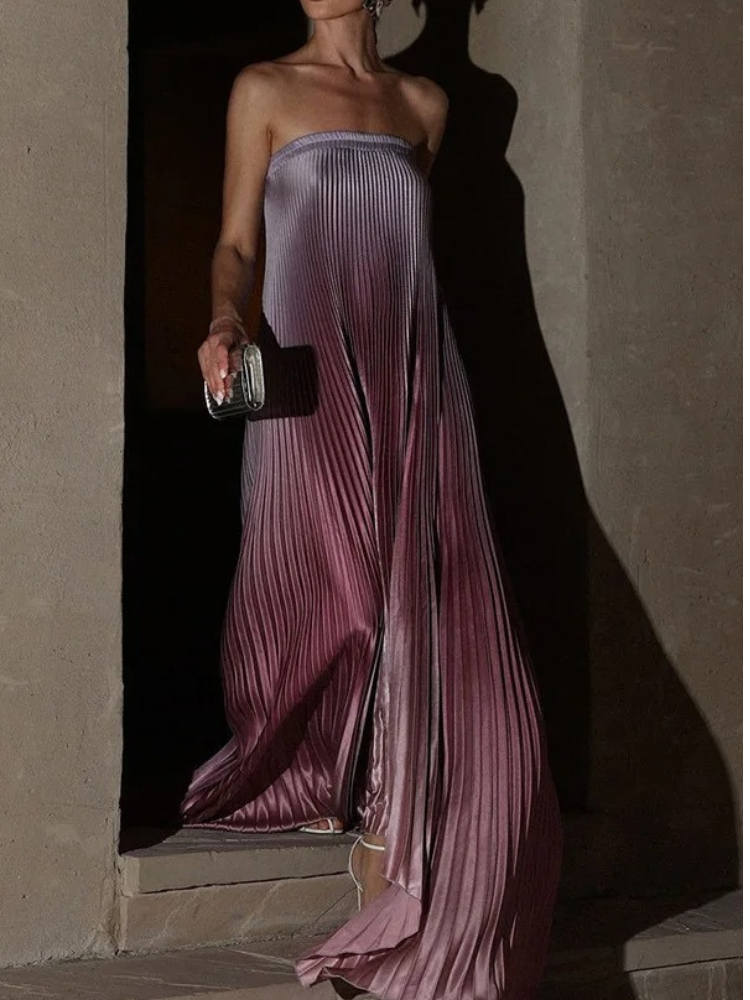 Vestido Longo Plissado Sem Alças Zunna Aura