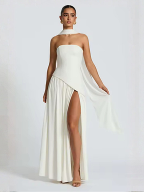 Vestido Longo Elegante Sem Alças com Fenda Zunna Nina