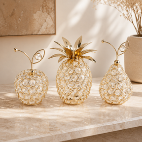Frutas Decorativas de Cristal e Metal Dourado