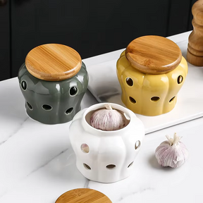 Pote de Cerâmica Arejado Minimalista com Tampa de Bambu