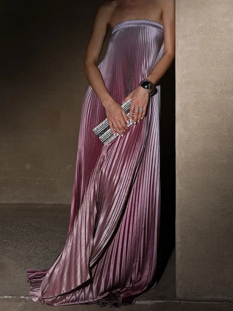 Vestido Longo Plissado Sem Alças Zunna Aura