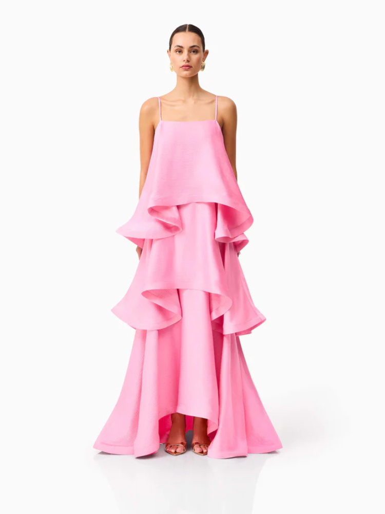 Vestido Longo Fluido com Babados Zunna Velvet