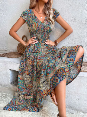 Vestido Longo Decote em V Estampado Zunna Thais