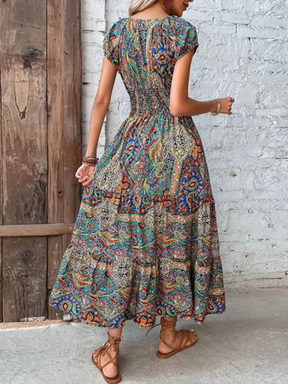 Vestido Longo Decote em V Estampado Zunna Thais