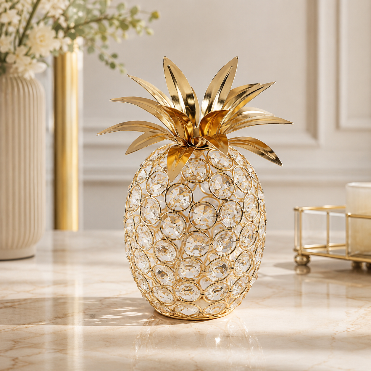 Frutas Decorativas de Cristal e Metal Dourado