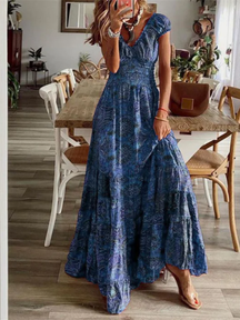 Vestido Longo Decote em V Estampado Zunna Thais