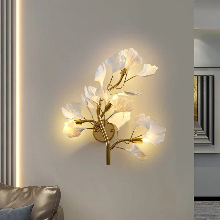 Arandela de Parede Floral com Flores em Vidro Dourado - foto 2