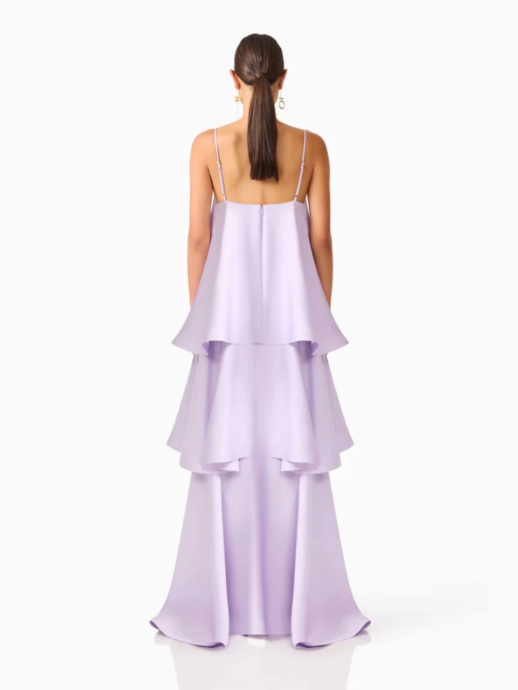 Vestido Longo Fluido com Babados Zunna Velvet