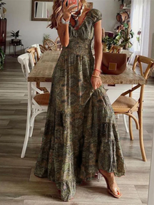 Vestido Longo Decote em V Estampado Zunna Thais