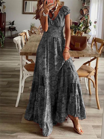 Vestido Longo Decote em V Estampado Zunna Thais
