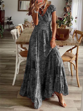 Vestido Longo Decote em V Estampado Zunna Thais