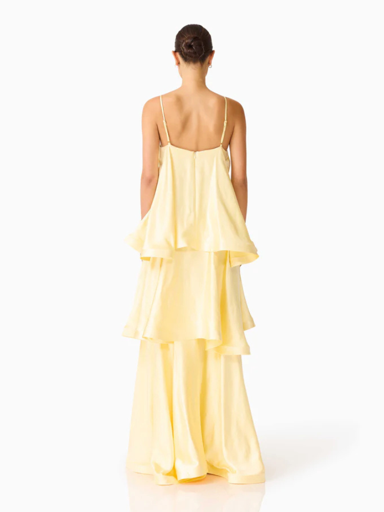 Vestido Longo Fluido com Babados Zunna Velvet