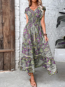 Vestido Longo Decote em V Estampado Zunna Thais