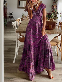 Vestido Longo Decote em V Estampado Zunna Thais