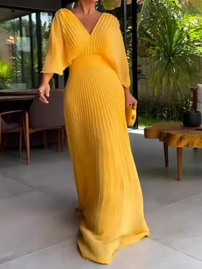 Vestido Longo Plissado Decote V Zunna Isadora