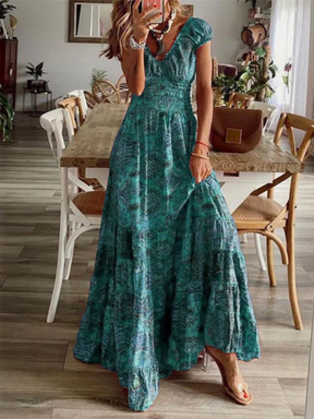 Vestido Longo Decote em V Estampado Zunna Thais