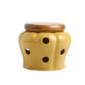 Pote de Cerâmica Arejado Minimalista com Tampa de Bambu