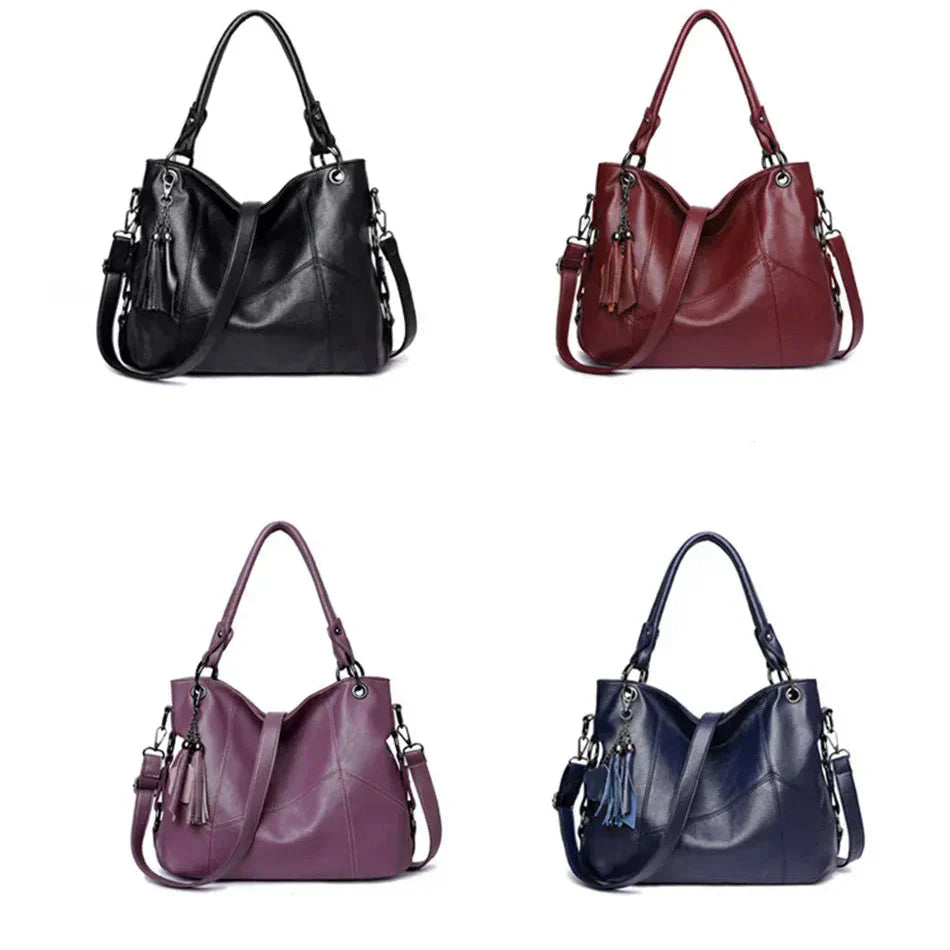 Bolsa de couro macio borla para as mulheres, luxo Crossbody Bag, alta qualidade, Designer Tote, senhoras, 2024