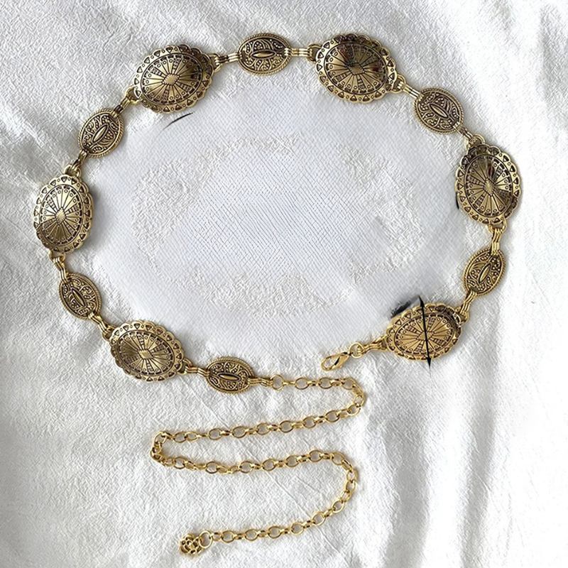 Cinto Feminino Prateado – Estilo Étnico Retrô