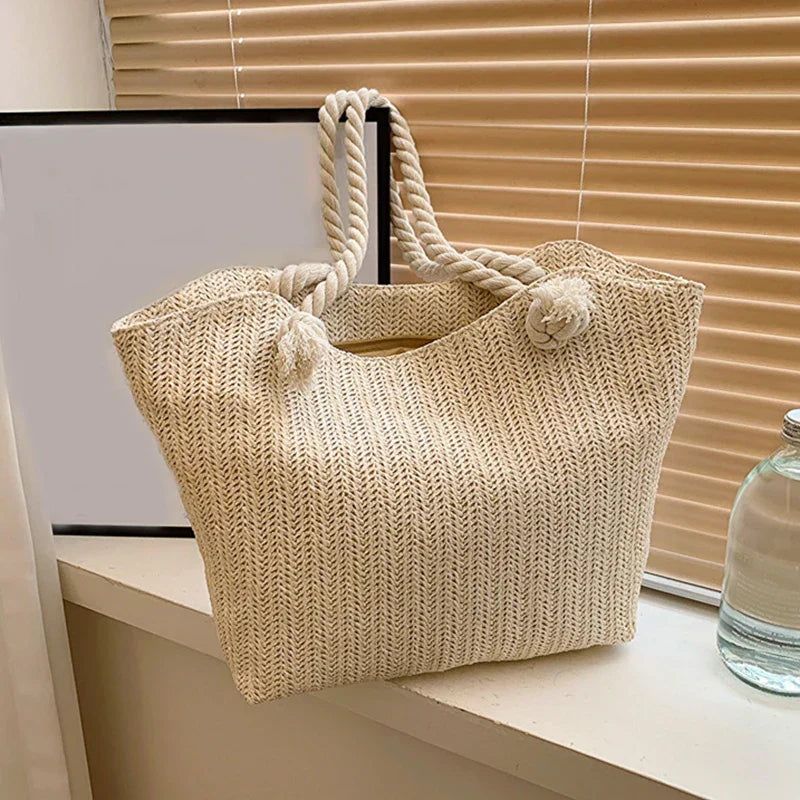 Bolsa de ombro luxuosa para mulheres, bolsa de grande capacidade, férias de praia, design boêmio, verão