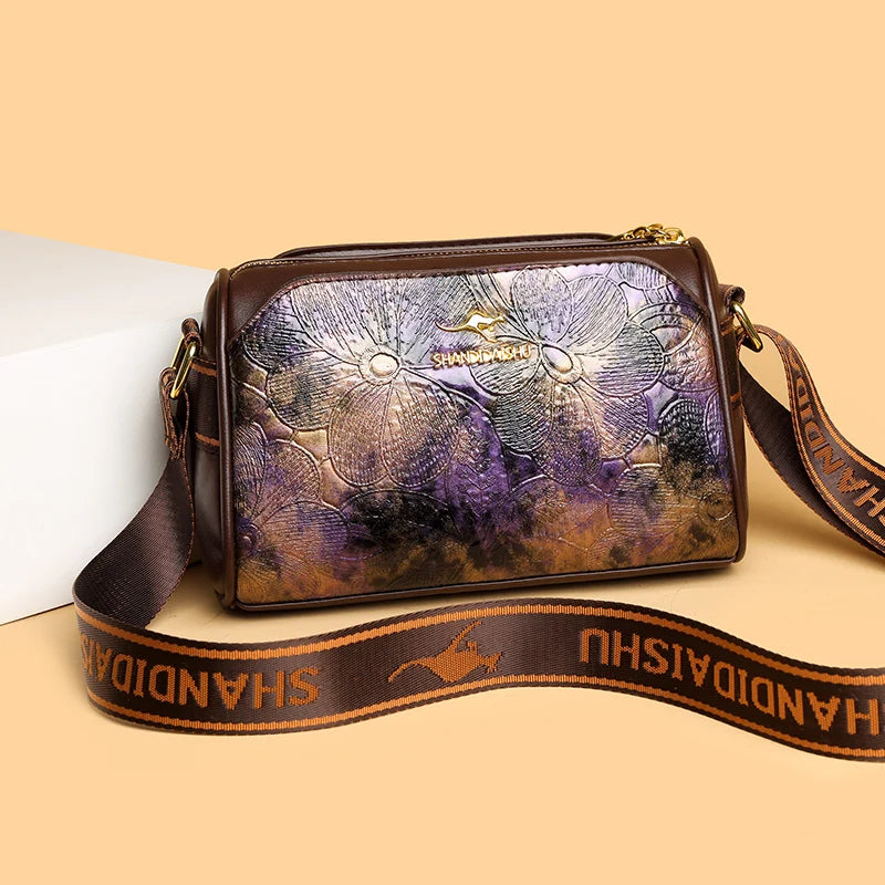 Sacolas de couro macio vintage para mulheres, Multi bolso Shoulder Messenger Bag, Bolsas de grife de luxo, alta qualidade